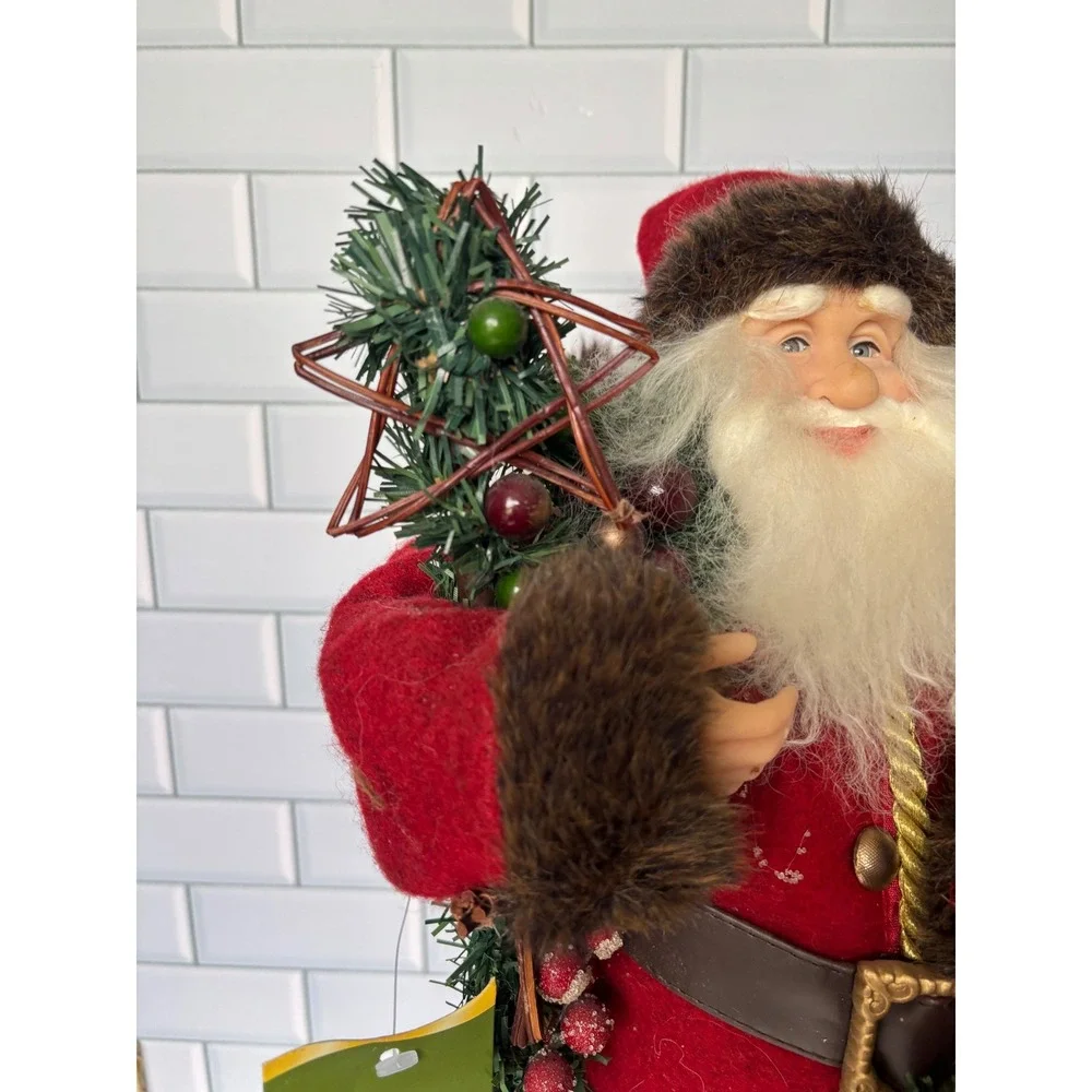 Holiday Time 18 Inch Animal Print Santa Figurine Red Coat Birdhouse Christmas